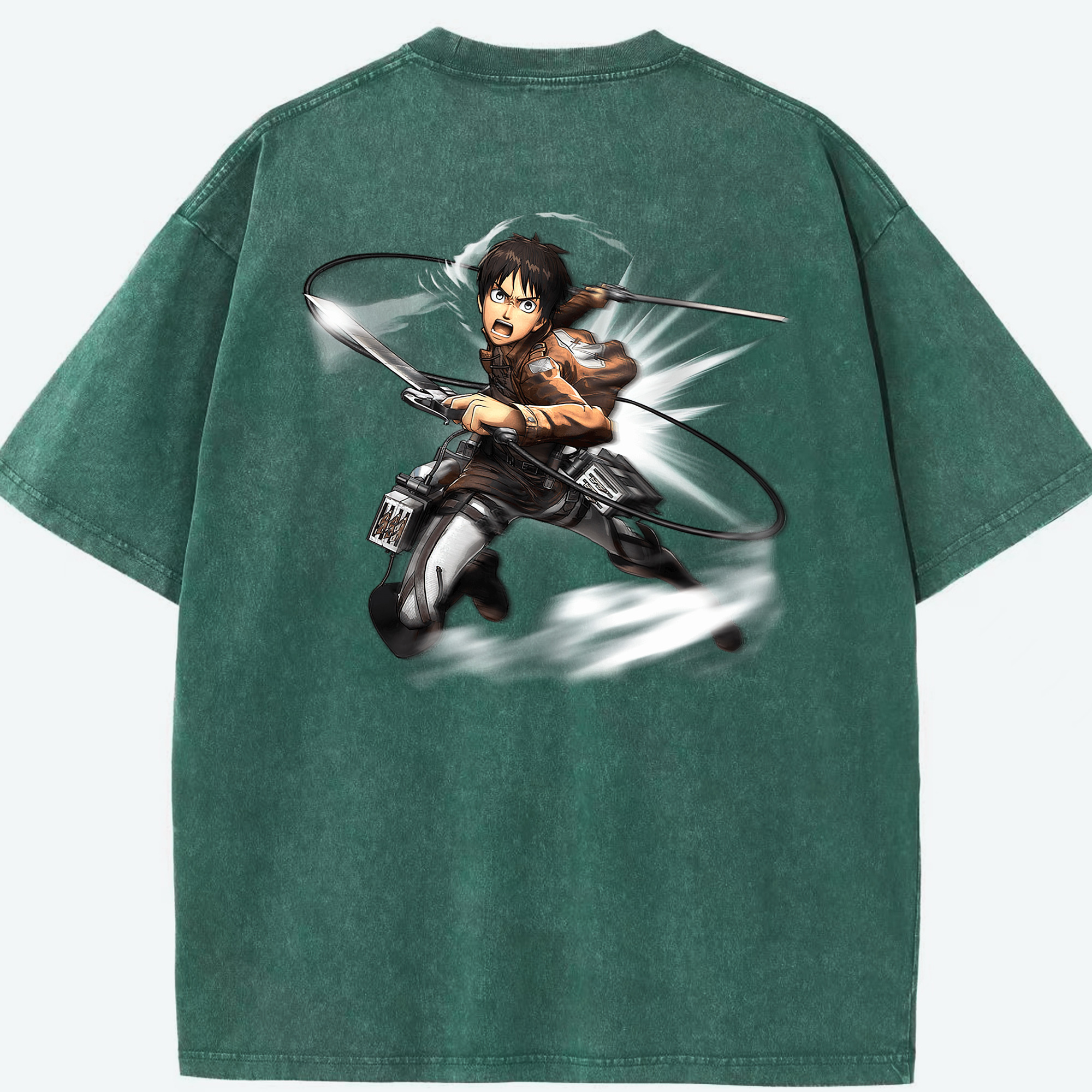 （画像用） 進撃の巨人 エレン･イェーガー Attack on Titan Eren Jäger 綿100% ヴィンテージ風 半袖Tシャツ（背面プリント）